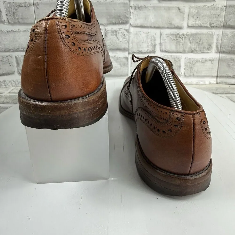 Allen Edmonds Strand Men's Size 9.5 Brown Leather Cap-Toe Dress Lace Up Oxfords
